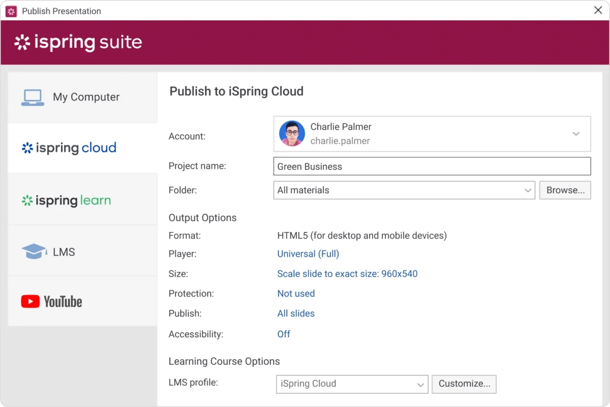 Publish your course in HTML5 format to make it available online
