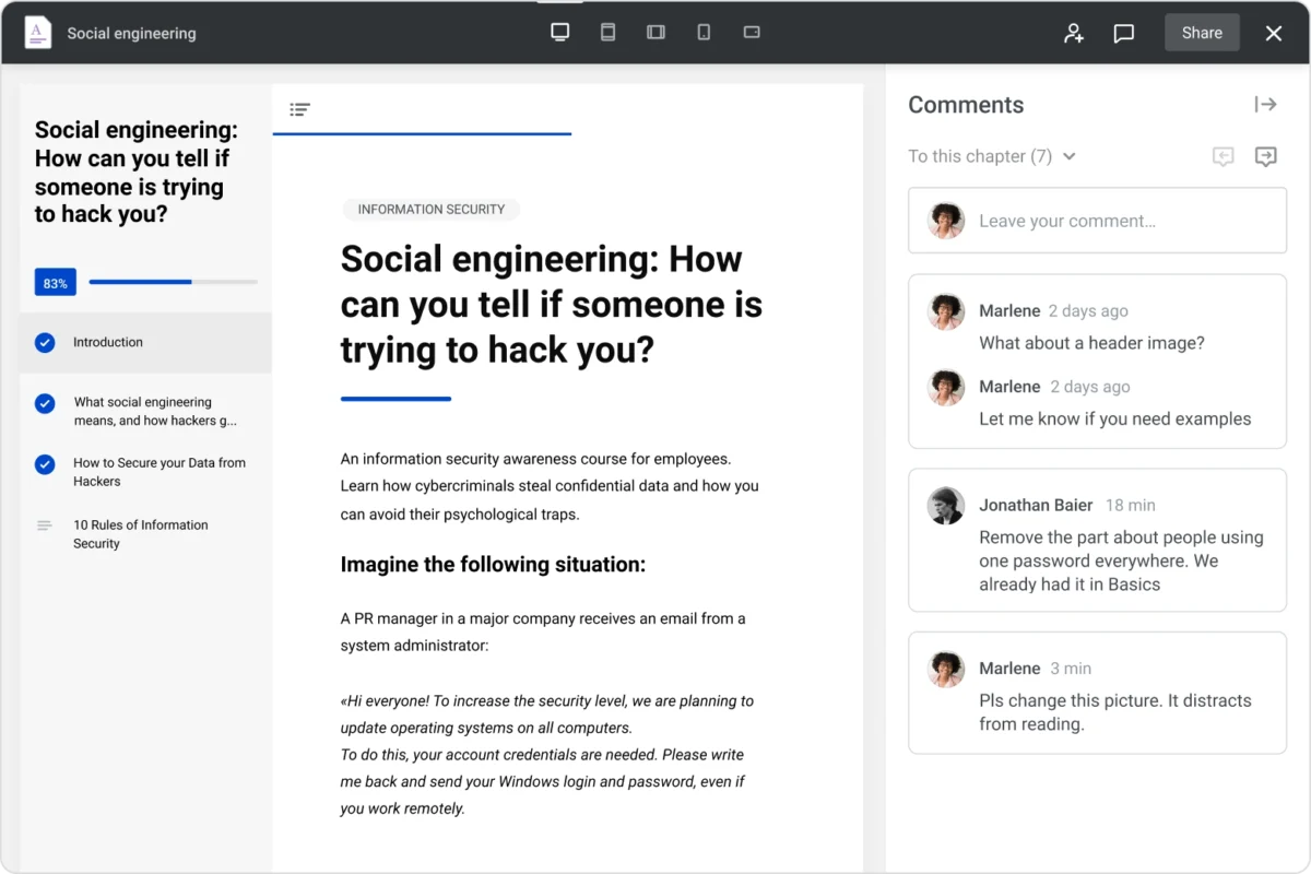 Receive comments from your SME's and reply in real time