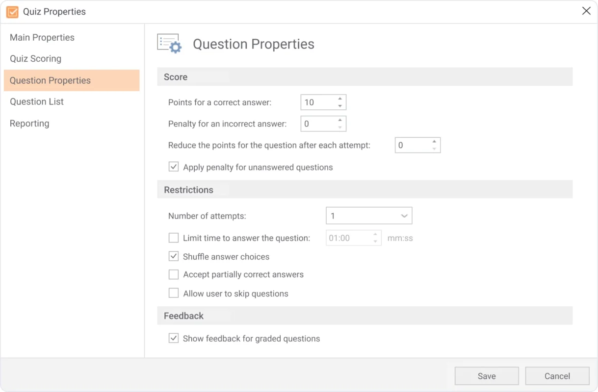 Provide detailed feedback messages to explain each answer in detail