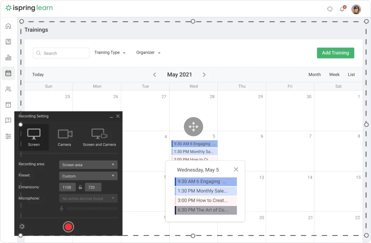 With the screen recording features, you can quickly create narrated step-by-step tutorials for your learners