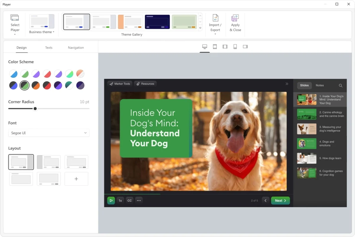 Adjust player layout, colors and text labels