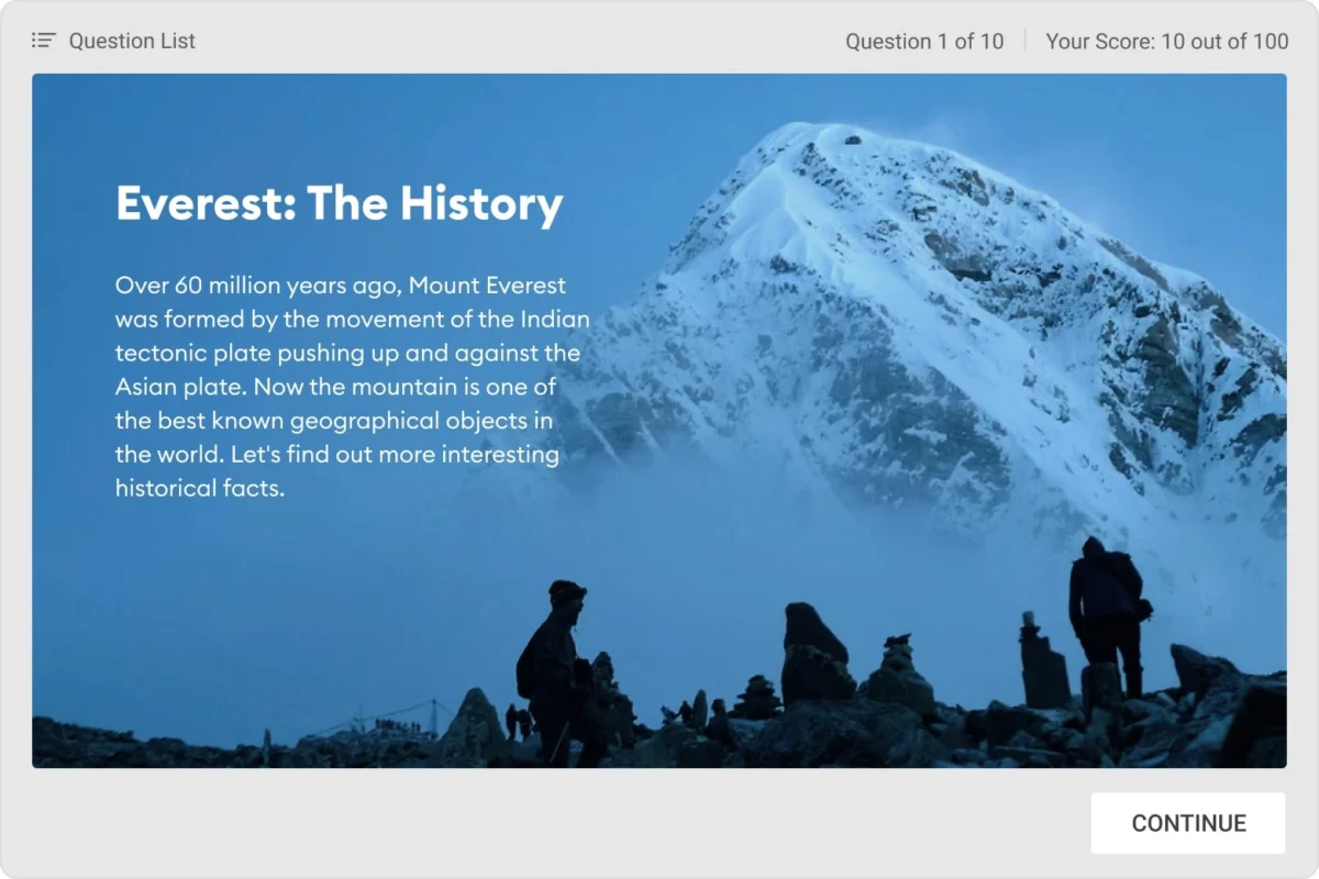 Info slides to provide more details about the question or topic