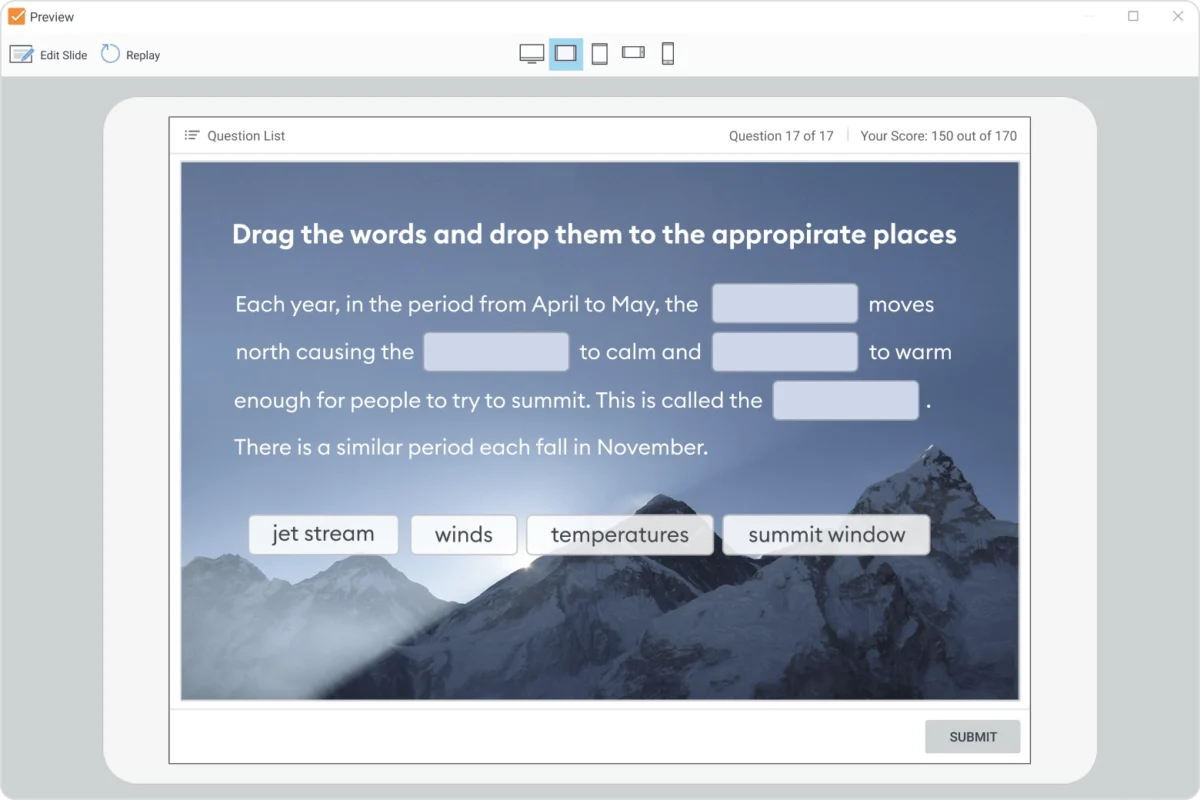 Preview your quiz layout from different devices