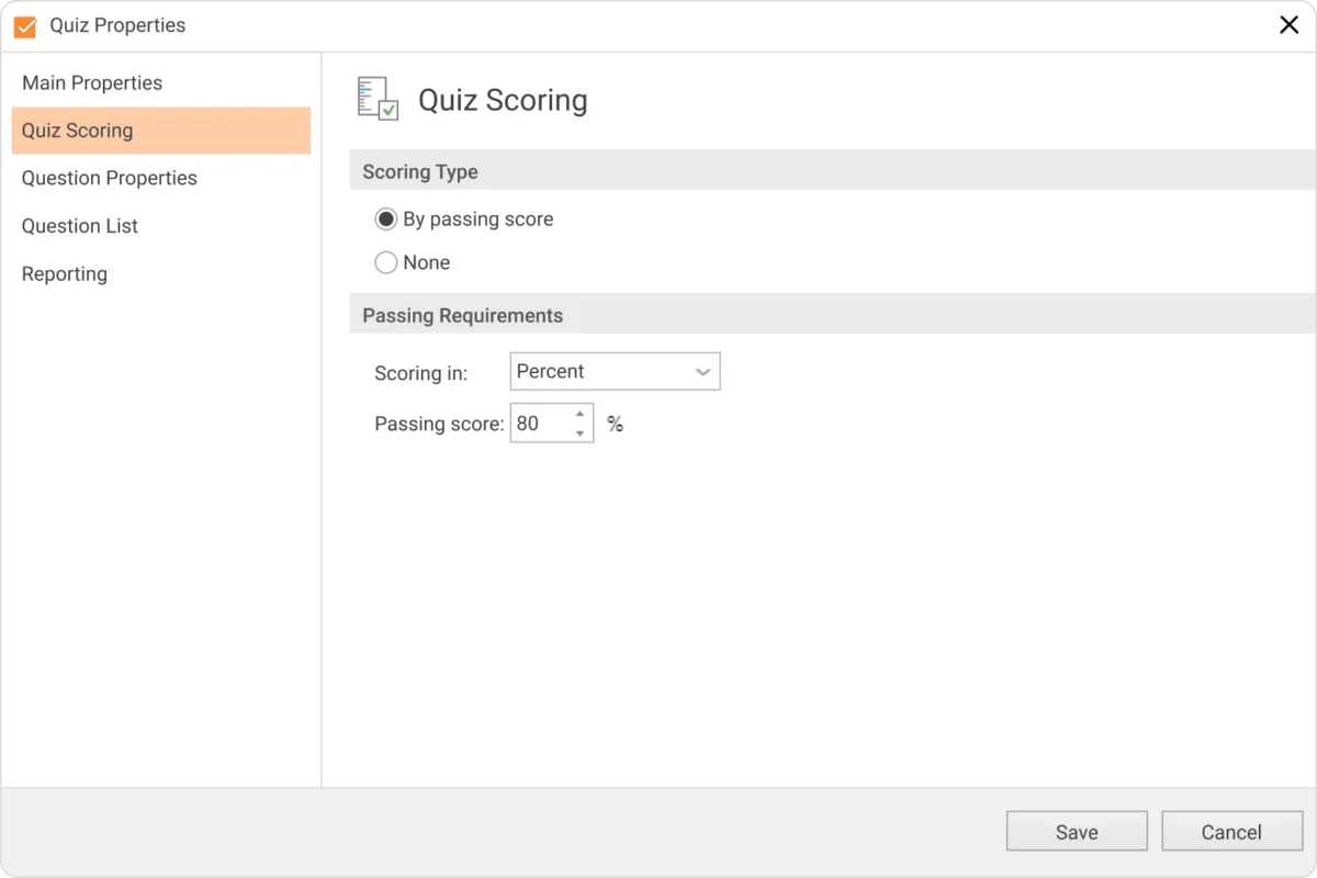 Set custom scoring points for when the question is correct or incorrect