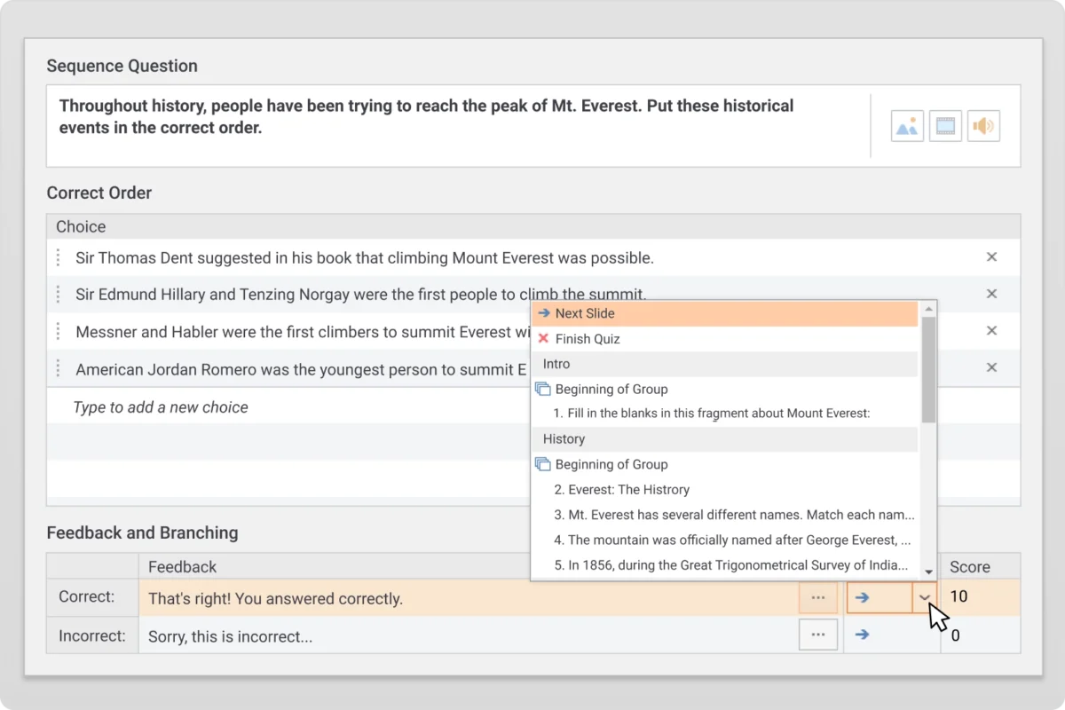 Personlize your quiz with branching