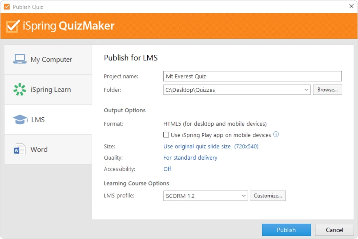 Upload your quiz to any LMS