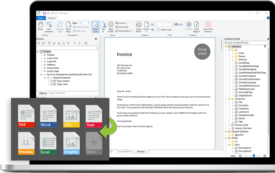Numerous export formats